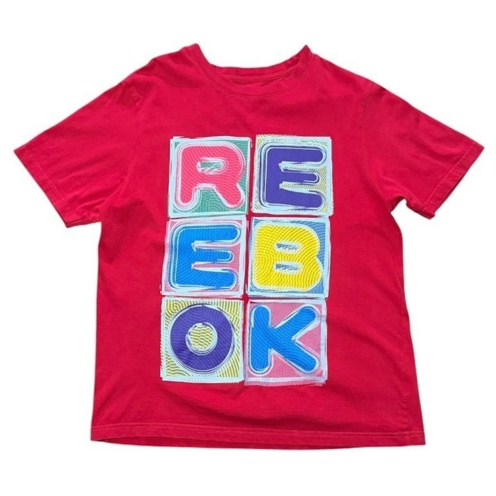 Modern Y2k Reebok Red Graphic Big Block Logo Short Sleeve Crewneck T-shirt XL